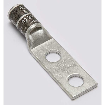 Two-Hole Compression Lug, 2/0 AWG Max, 3/8 in Stud, Standard Barrel, Copper, Black MPN:YA26L2TC38