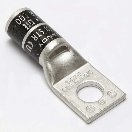 One-Hole Compression Lug, 2/0 AWG Max, 3/8 in Stud, Standard Barrel, Copper, Black MPN:YA26LBOX
