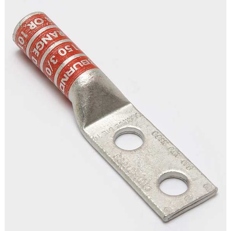 Two-Hole Compression Lug, 3/0 AWG Max, 3/8 in Stud, Long Barrel, Copper, Orange MPN:YA272TC38