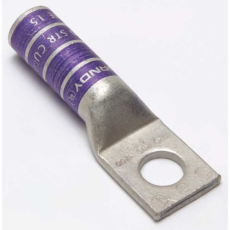 One-Hole Compression Lug, 4/0 AWG Max, 1/2 in Stud, Long Barrel, Copper, Purple MPN:YA28