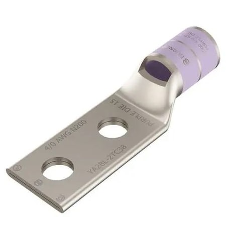 Two-Hole Compression Lug, 4/0 AWG Max, 1/2 in Stud, Standard Barrel, Copper, Purple MPN:YA282LN