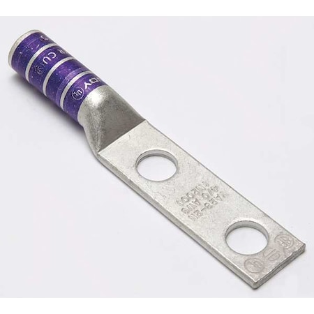Two-Hole Compression Lug, 4/0 AWG Max, 1/2 in Stud, Long Barrel, Copper, Purple MPN:YA282N