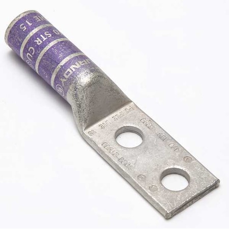 Two-Hole Compression Lug, 4/0 AWG Max, 3/8 in Stud, Long Barrel, Copper, Purple MPN:YA282TC38