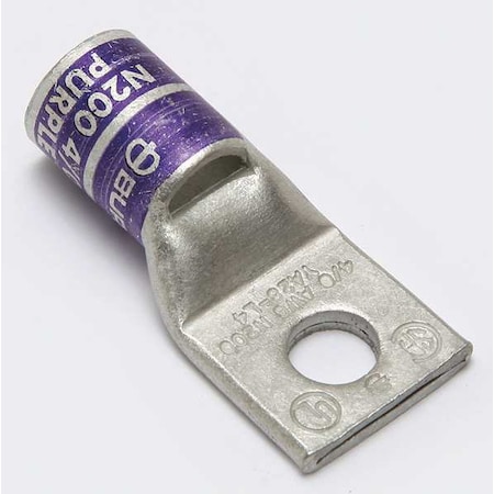 One-Hole Compression Lug, 4/0 AWG Max, 3/8 in Stud, Standard Barrel, Copper, Purple MPN:YA28L4BOX