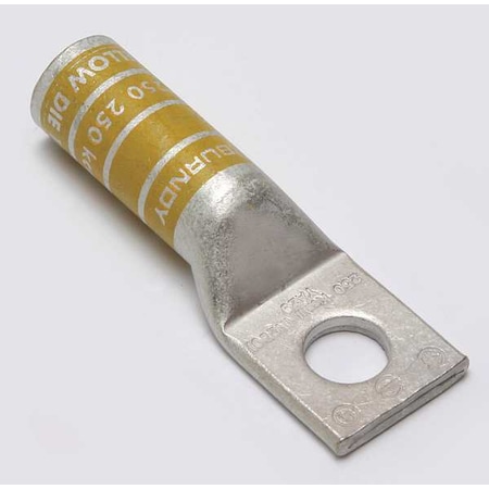 One-Hole Compression Lug, 250 kcmil Max, 1/2 in Stud, Long Barrel, Copper, Yellow MPN:YA29