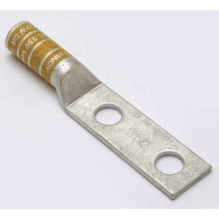 Two-Hole Compression Lug, 250 kcmil Max, 1/2 in Stud, Long Barrel, Copper, Yellow MPN:YA292N