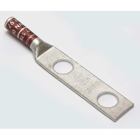 Two-Hole Compression Lug, 2 AWG Max, 1/2 in Stud, Long Barrel, Copper, Brown MPN:YA2C2N