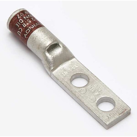 Two-Hole Compression Lug, 2 AWG Max, 1/4 in Stud, Standard Barrel, Copper, Brown MPN:YA2CL2NT14