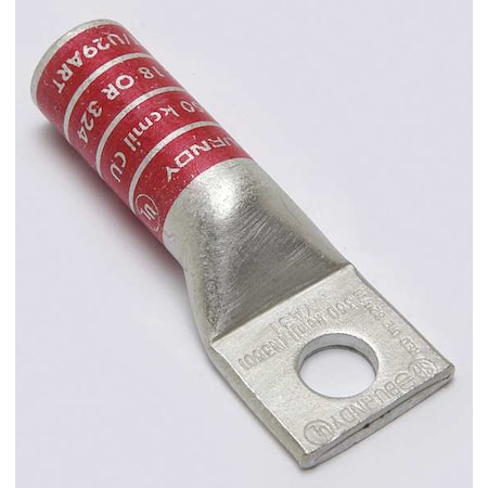 One-Hole Compression Lug, 350 kcmil Max, 1/2 in Stud, Long Barrel, Copper, Red MPN:YA31