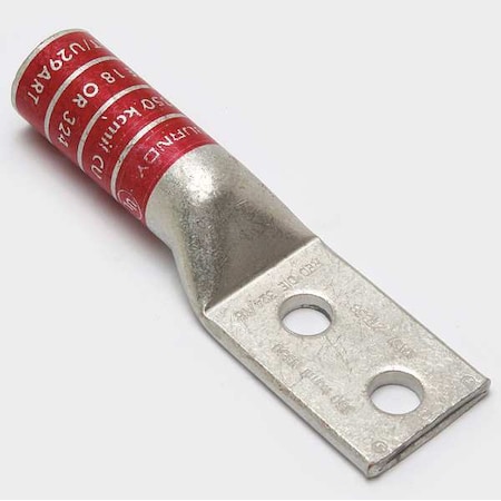 Two-Hole Compression Lug, 350 kcmil Max, 3/8 in Stud, Long Barrel, Copper, Red MPN:YA312TC38