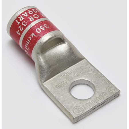 One-Hole Compression Lug, 350 kcmil Max, 1/2 in Stud, Standard Barrel, Copper, Red MPN:YA31L