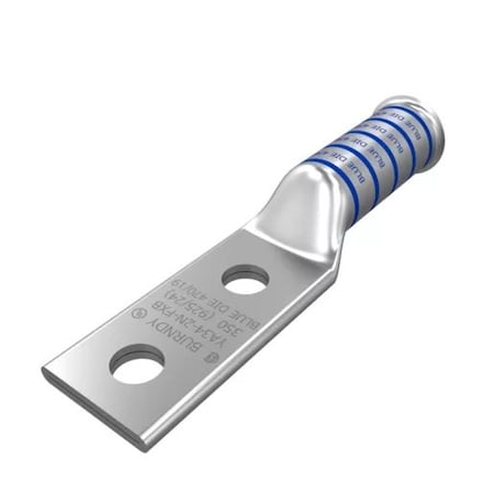 Two-Hole Compression Lug, 350 kcmil Max, 1 to 2 in Stud, Long Barrel, Copper, Blue MPN:YA342NFXB