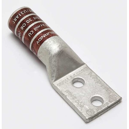 Two-Hole Compression Lug, 500 kcmil Max, 3/8 in Stud, Long Barrel, Copper, Brown MPN:YA342TC38