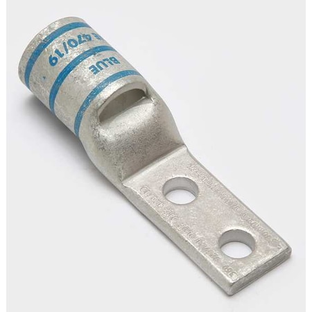 Two-Hole Compression Lug, 350 kcmil Max, 3/8 in Stud, Standard Barrel, Copper, Blue MPN:YA34L2NT38FX