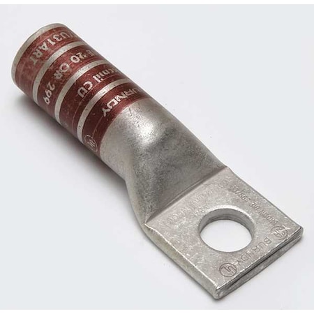 One-Hole Compression Lug, 500 kcmil Max, 1/2 in Stud, Long Barrel, Copper, Brown MPN:YA34T8