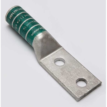 Two-Hole Compression Lug, 600 kcmil Max, 1/2 in Stud, Long Barrel, Copper, Green MPN:YA362N