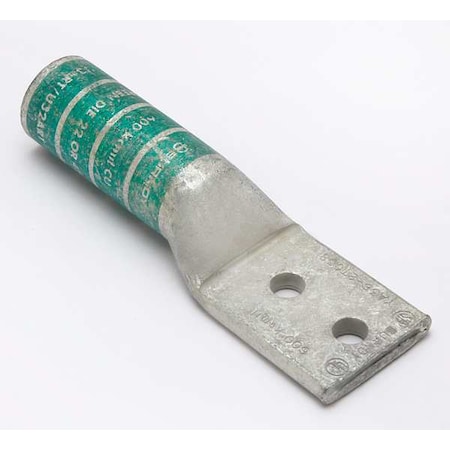 Two-Hole Compression Lug, 600 kcmil Max, 3/8 in Stud, Long Barrel, Copper, Green MPN:YA362TC38