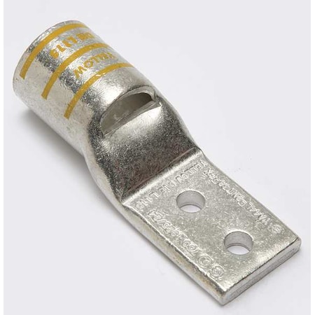 Two-Hole Compression Lug, 750 kcmil Max, 3/8 in Stud, Standard Barrel, Copper, Yellow MPN:YA44L2NT38FX