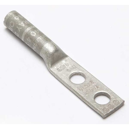 Two-Hole Compression Lug, 4 AWG Max, 1/4 in Stud, Long Barrel, Copper, Gray MPN:YA4C2TC14