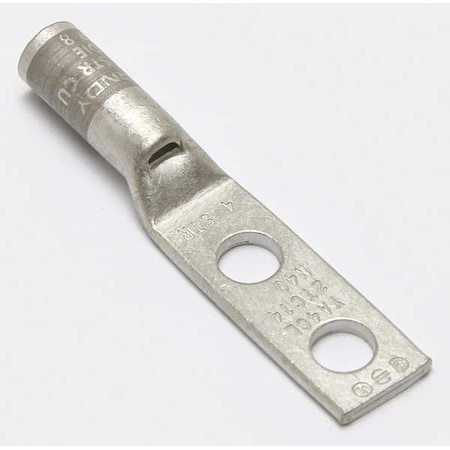 Two-Hole Compression Lug, 4 AWG Max, 1/4 in Stud, Standard Barrel, Copper, Gray MPN:YA4CL2TC14