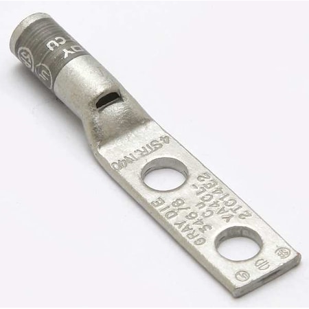 Two-Hole Compression Lug, 4 AWG Max, 1/4 in Stud, Standard Barrel, Copper, Gray MPN:YA4CL2TC14E2
