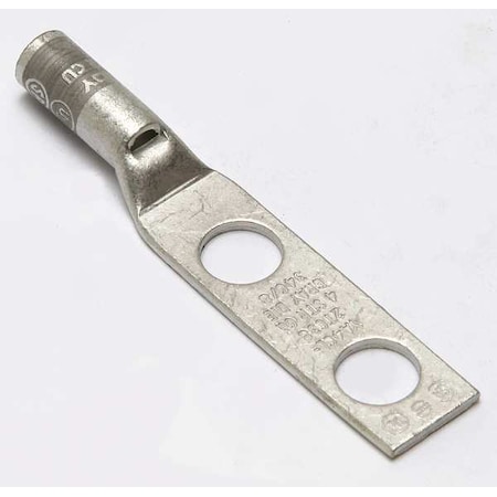Two-Hole Compression Lug, 4 AWG Max, 3/8 in Stud, Standard Barrel, Copper, Gray MPN:YA4CL2TC38