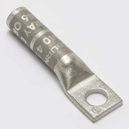 One-Hole Compression Lug, 4 AWG Max, 1/2 in Stud, Long Barrel, Copper, Gray MPN:YA4CN