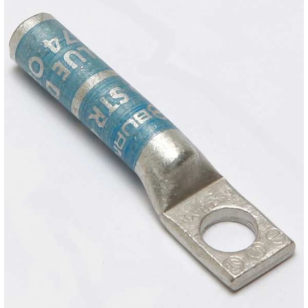 One-Hole Compression Lug, 6 AWG Max, 1/4 in Stud, Long Barrel, Copper, Blue MPN:YA6C