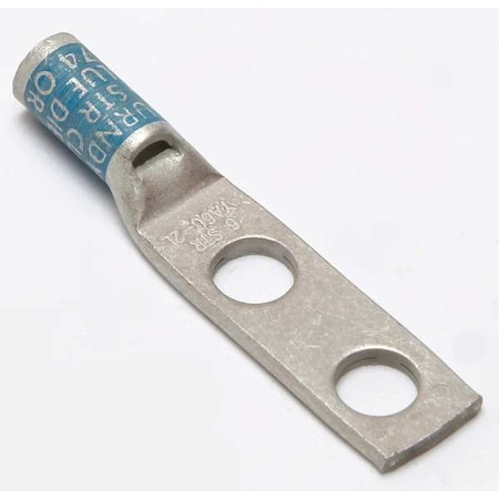Two-Hole Compression Lug, 6 AWG Max, 1/4 in Stud, Standard Barrel, Copper, Blue MPN:YA6C2L