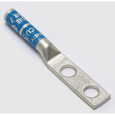 Two-Hole Compression Lug, 6 AWG Max, 1/4 in Stud, Long Barrel, Copper, Blue MPN:YA6C2TC14
