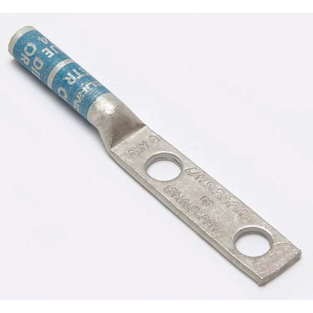 Two-Hole Compression Lug, 6 AWG Max, 1/4 in Stud, Long Barrel, Copper, Blue MPN:YA6C2TC14E1