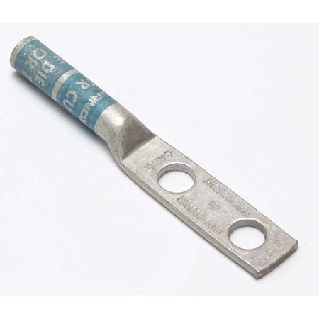 Two-Hole Compression Lug, 6 AWG Max, 1/4 in Stud, Long Barrel, Copper, Blue MPN:YA6C2TC14E2