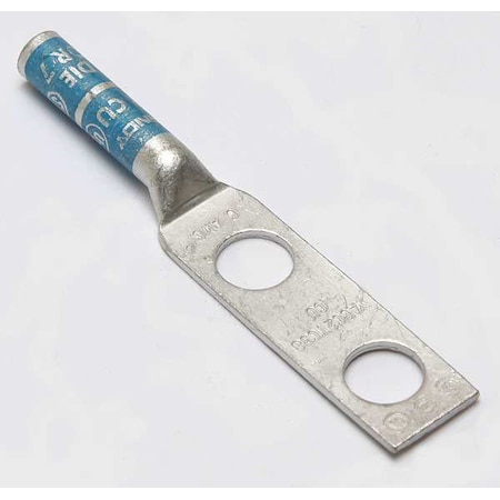 Two-Hole Compression Lug, 6 AWG Max, 3/8 in Stud, Long Barrel, Copper, Blue MPN:YA6C2TC38