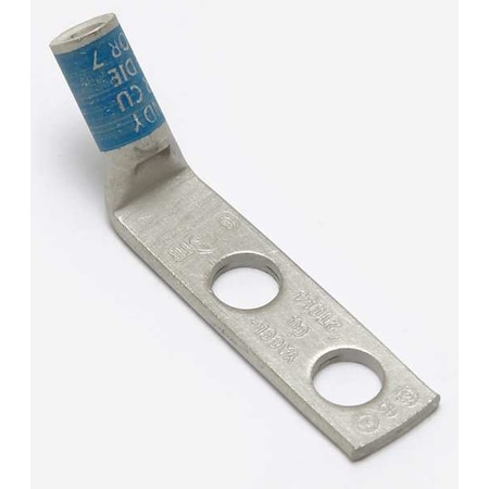 Two-Hole Compression Lug, 6 AWG Max, 1/4 in Stud, Standard Barrel, Copper, Blue MPN:YA6CL2TC14