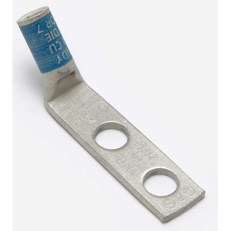 Two-Hole Compression Lug, 6 AWG Max, 1/4 in Stud, Standard Barrel, Copper, Blue MPN:YA6CL2TC1445