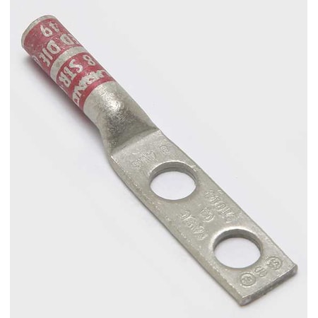 Two-Hole Compression Lug, 8 AWG Max, 1/4 in Stud, Long Barrel, Copper, Red MPN:YA8C2TC14