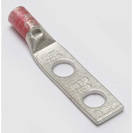 Two-Hole Compression Lug, 8 AWG Max, 1/4 in Stud, Standard Barrel, Copper, Red MPN:YA8CL2TC14