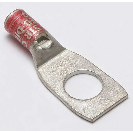 One-Hole Compression Lug, 8 AWG Max, 3/8 in Stud, Short Barrel, Copper, Red MPN:YA8CL3BOX