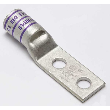 Two-Hole Compression Lug, 4/0 AWG Max, 3/8 in Stud, Standard Barrel, Copper, Purple MPN:YAV28L2NT38FX