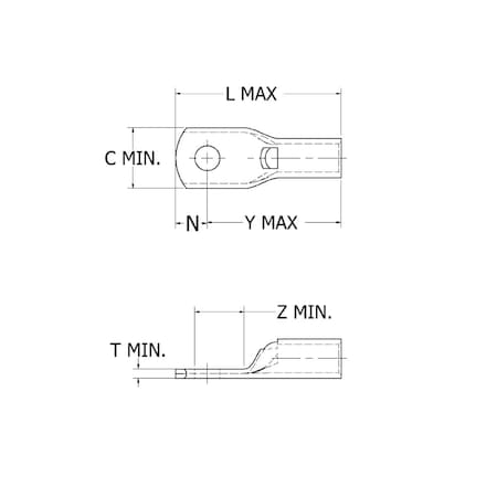 One-Hole Compression Lug, 4 AWG Max, 1/4 in Stud, Standard Barrel, Copper, None MPN:YAV4CL
