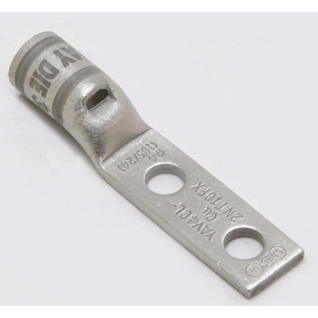 Two-Hole Compression Lug, 4 AWG Max, #10 Stud, Standard Barrel, Copper, Gray MPN:YAV4CL2NT10FX