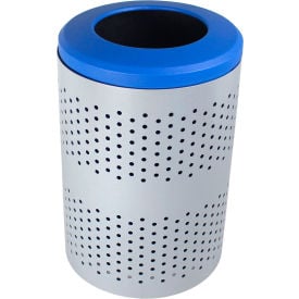 Busch Systems Outdoor Perforated Steel Trash Can With Liner 45 Gallon Silver/Blue 101482