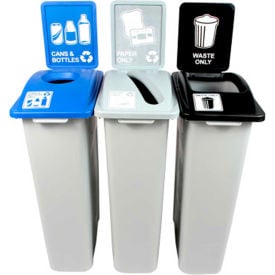 Busch Systems Waste Watcher Triple - Cans & Bottles/Paper/Waste 69 Gallon Gray - 100992 100992