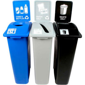 Busch Systems Waste Watcher Triple- Cans & Bottles/Paper/Waste 69 Gal. Blue/Gray/Black- 101071 101071