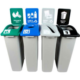 Busch Systems Waste Watcher Quad-Cans&Bottles/Organics/Paper/Waste92 Gal.GRN/BL/GY/BLK- 101082 101082******