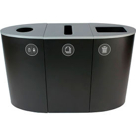 Busch Systems Spectrum Triple Recycling Station For Cans & Bottles 68 Gallon Capacity Black 101197