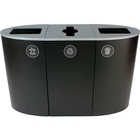 Busch Systems Spectrum Triple Recycling Station For Organics 68 Gallon Capacity Black 101198