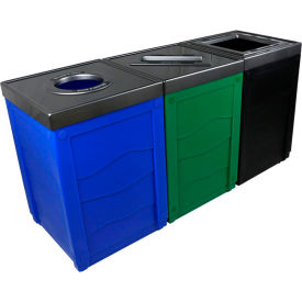 Busch Systems Evolve Triple Recycling & Trash Can 150 Gallon Black/Blue/Green 101283