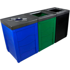 Busch Systems Evolve Triple Recycling & Trash Can 150 Gallon Blue/Green/Black 101285