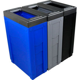 Busch Systems Evolve Triple Recycling & Trash Can 69 Gallon Blue/Gray/Black 101287